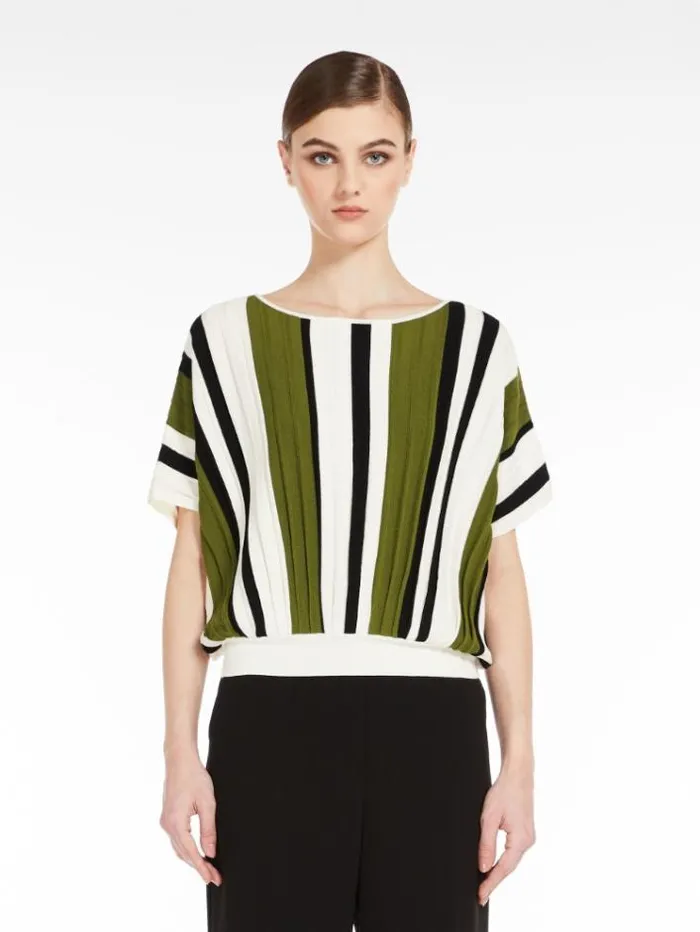 Woman Pleated Top In Viscose Yarn Green Maxmara Knitwear And Sweatshirts