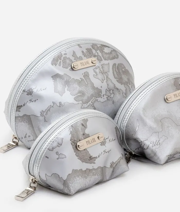 Woman Pouches and Toiletry Bags Alviero Martini Small Case Kit 3 Pouches In Pearl Grey Rubberized Fabric
