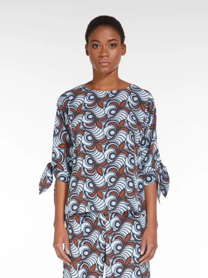 Woman Printed Silk Blouse Tobacco Maxmara Shirts And Tops