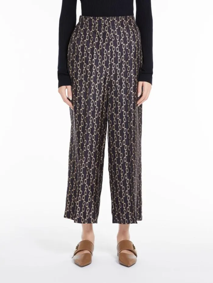 Woman Printed Silk Cropped Trousers Navy Maxmara Trousers
