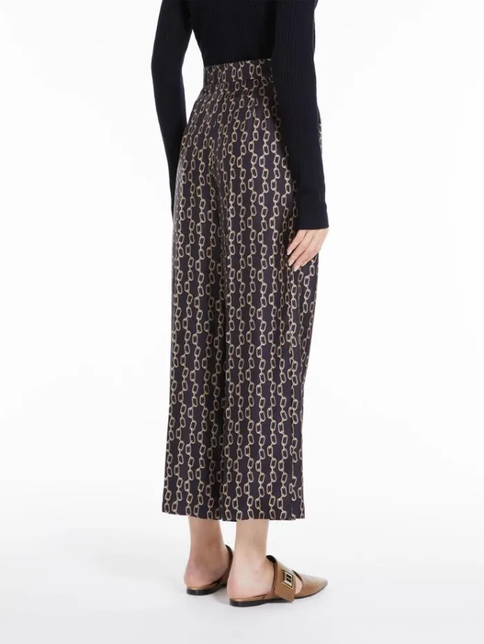 Woman Printed Silk Cropped Trousers Navy Maxmara Trousers Woman Printed Silk Cropped Trousers Navy Maxmara Trousers