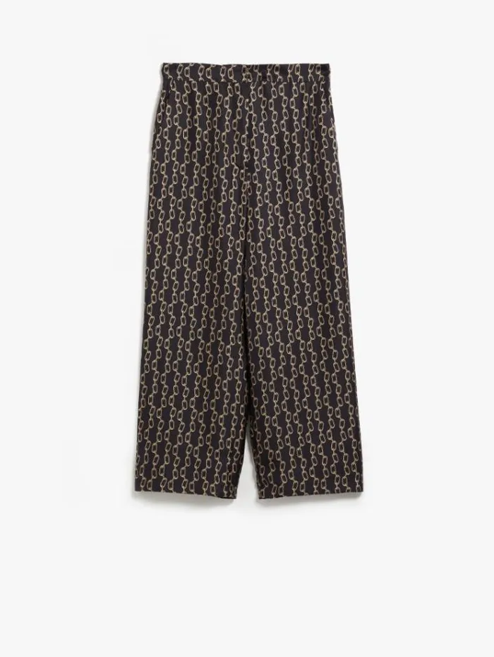 Woman Printed Silk Cropped Trousers Navy Maxmara Trousers Woman Printed Silk Cropped Trousers Navy Maxmara Trousers