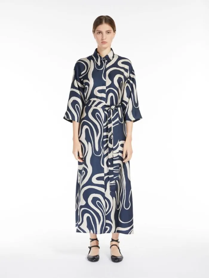 Woman Printed Silk Shirt Dress Midnightblue Maxmara Dresses