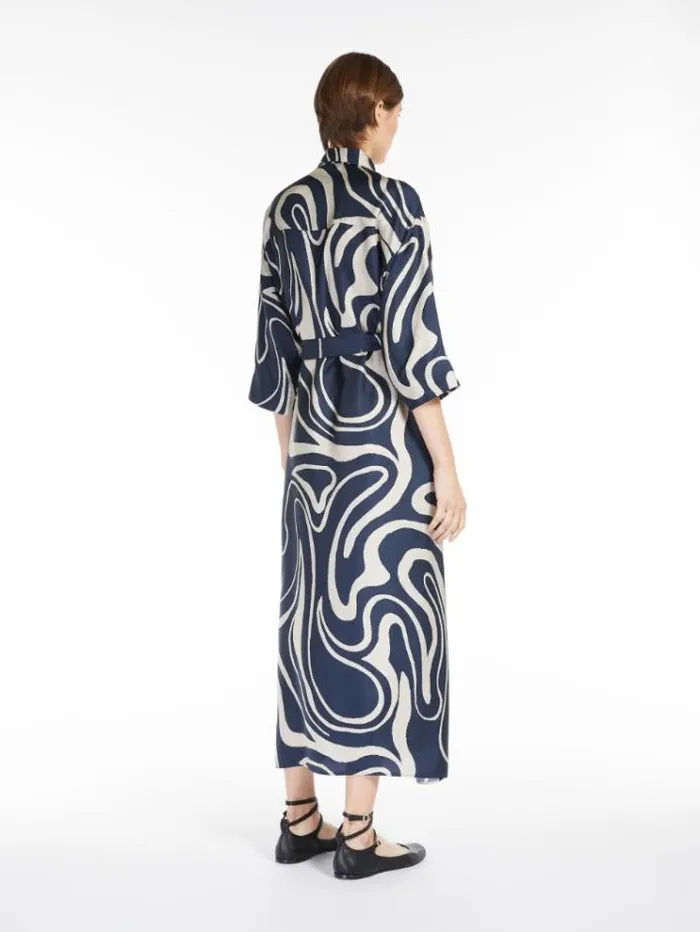 Woman Printed Silk Shirt Dress Midnightblue Maxmara Dresses Woman Printed Silk Shirt Dress Midnightblue Maxmara Dresses