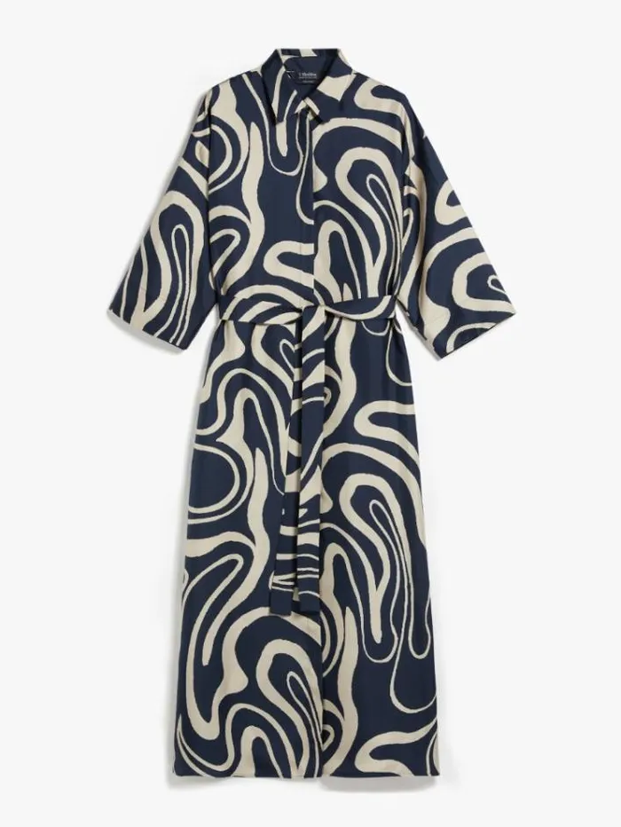 Woman Printed Silk Shirt Dress Midnightblue Maxmara Dresses Woman Printed Silk Shirt Dress Midnightblue Maxmara Dresses