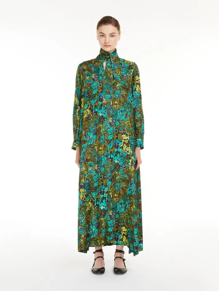 Woman Printed Silk Shirt Dress Olive Green Maxmara Dresses