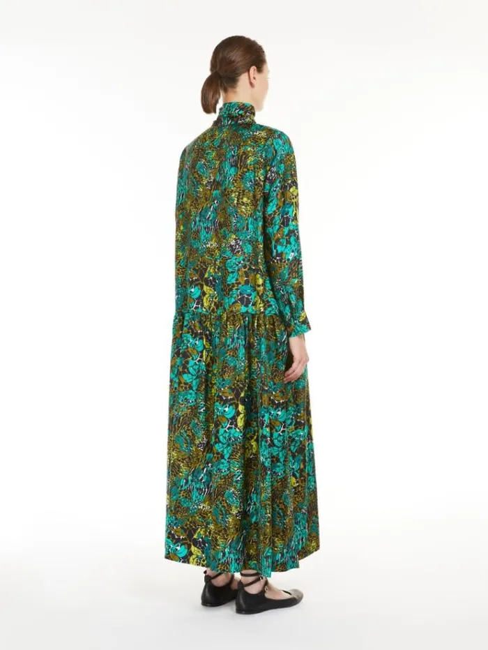 Woman Printed Silk Shirt Dress Olive Green Maxmara Dresses Woman Printed Silk Shirt Dress Olive Green Maxmara Dresses