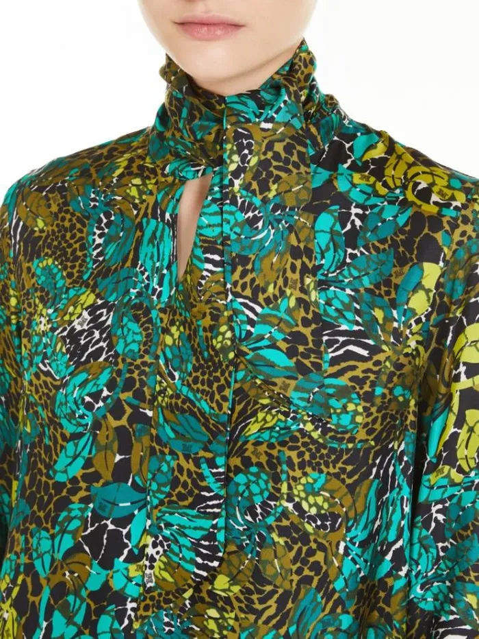 Woman Printed Silk Shirt Dress Olive Green Maxmara Dresses Woman Printed Silk Shirt Dress Olive Green Maxmara Dresses