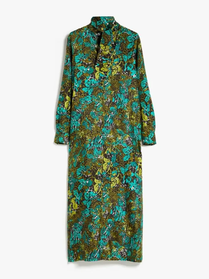 Woman Printed Silk Shirt Dress Olive Green Maxmara Dresses Woman Printed Silk Shirt Dress Olive Green Maxmara Dresses