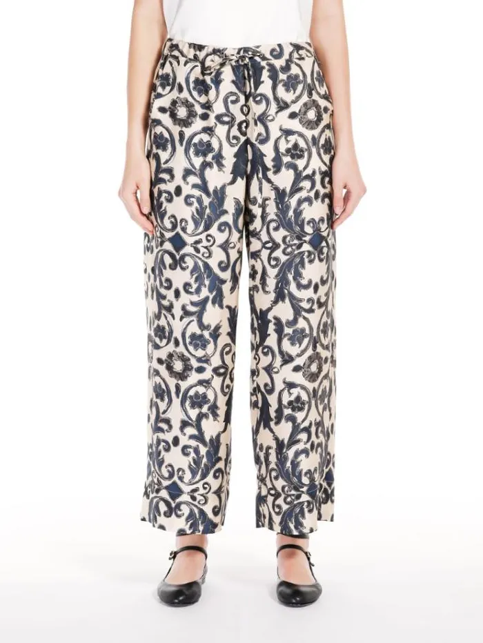 Woman Printed Silk Trousers Midnightblue Maxmara Trousers