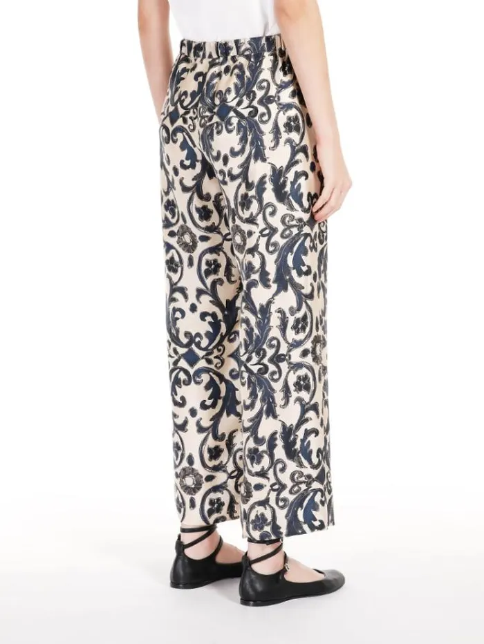 Woman Printed Silk Trousers Midnightblue Maxmara Trousers Woman Printed Silk Trousers Midnightblue Maxmara Trousers