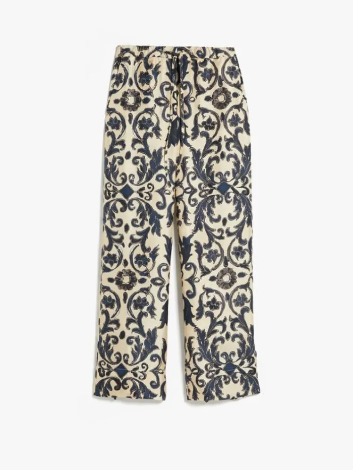 Woman Printed Silk Trousers Midnightblue Maxmara Trousers Woman Printed Silk Trousers Midnightblue Maxmara Trousers