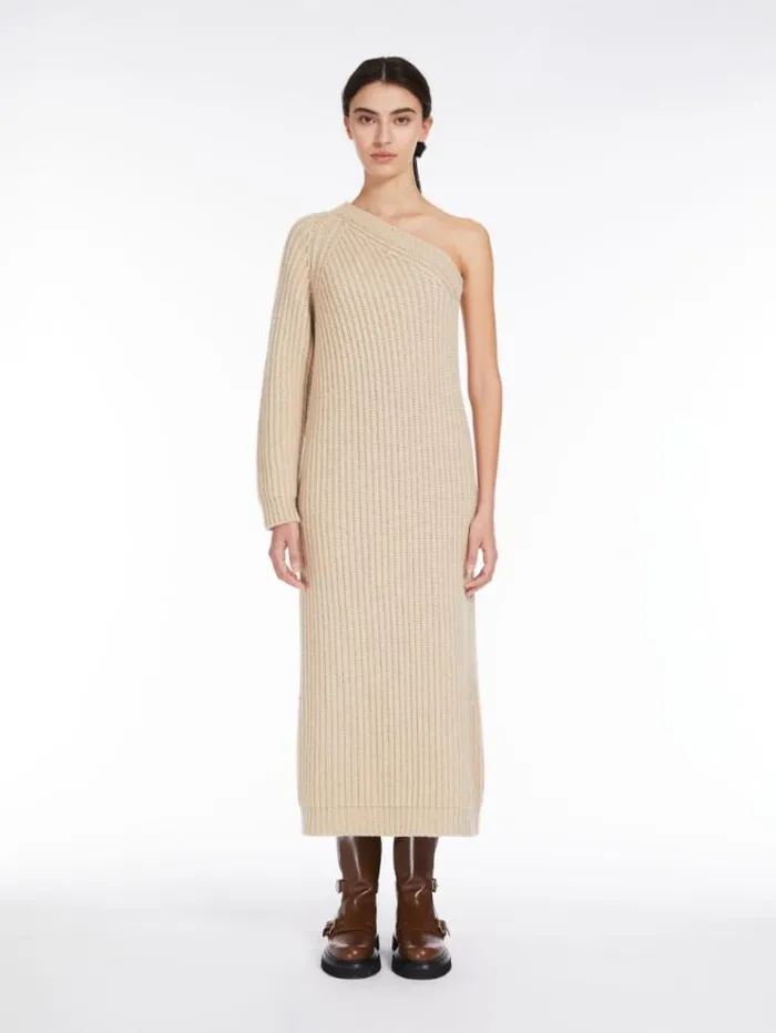 Woman Ribbed Wool And Cashmere Oneshoulder Dress Honey Maxmara Dresses