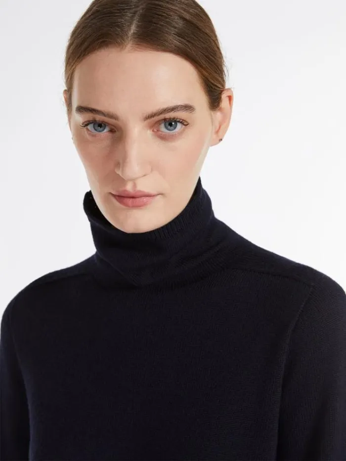 Woman Scarfdetail Wool Poloneck Sweater Ultramarine Maxmara Knitwear And Sweatshirts Woman Scarfdetail Wool Poloneck Sweater Ultramarine Maxmara Knitwear And Sweatshirts