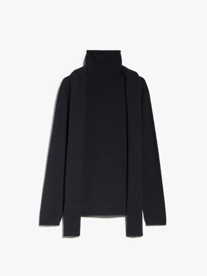 Woman Scarfdetail Wool Poloneck Sweater Ultramarine Maxmara Knitwear And Sweatshirts Woman Scarfdetail Wool Poloneck Sweater Ultramarine Maxmara Knitwear And Sweatshirts