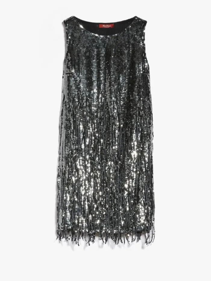 Woman Sequin Dress With Fringes Light Blue Maxmara Dresses Woman Sequin Dress With Fringes Light Blue Maxmara Dresses