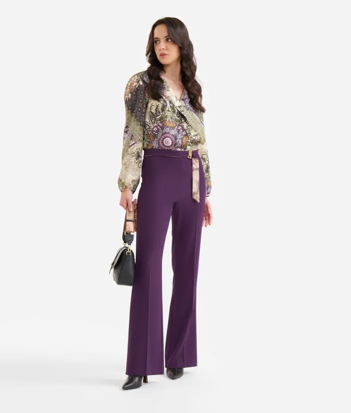 Woman Skirts and Trousers Alviero Martini Winter Cady Trousers With Jewel Buckle Grape Purple