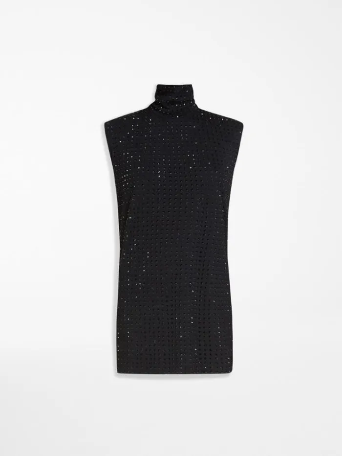 Woman Sleeveless Dress With Rhinestones Black Maxmara Dresses Woman Sleeveless Dress With Rhinestones Black Maxmara Dresses