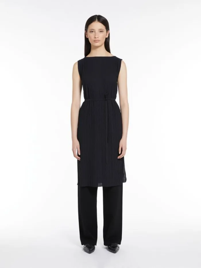 Woman Sleeveless Pleated Jersey Tunic Black Maxmara Tshirts