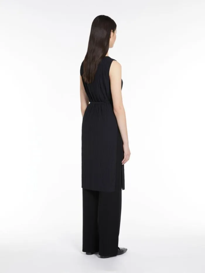 Woman Sleeveless Pleated Jersey Tunic Black Maxmara Tshirts