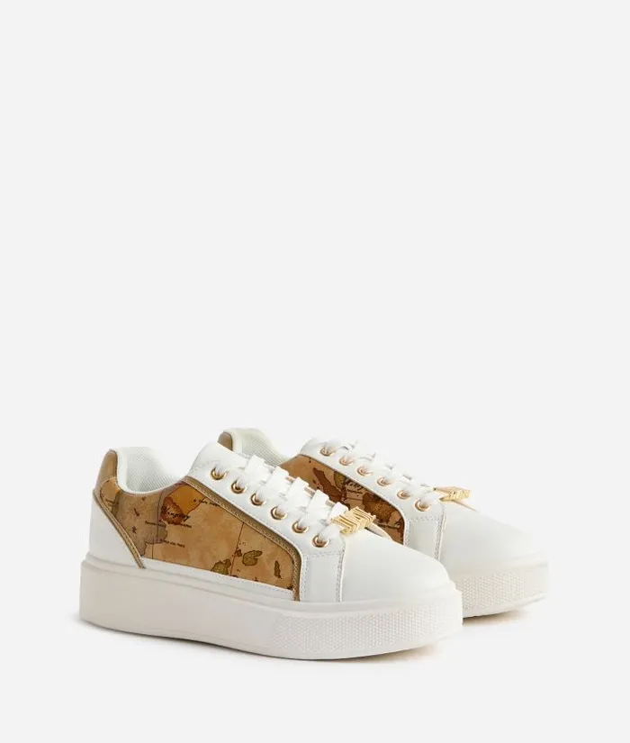 Woman Sneakers Alviero Martini Faux Napa Leather Sneakers With 1 Classe Charm And Geo Classic Sides White