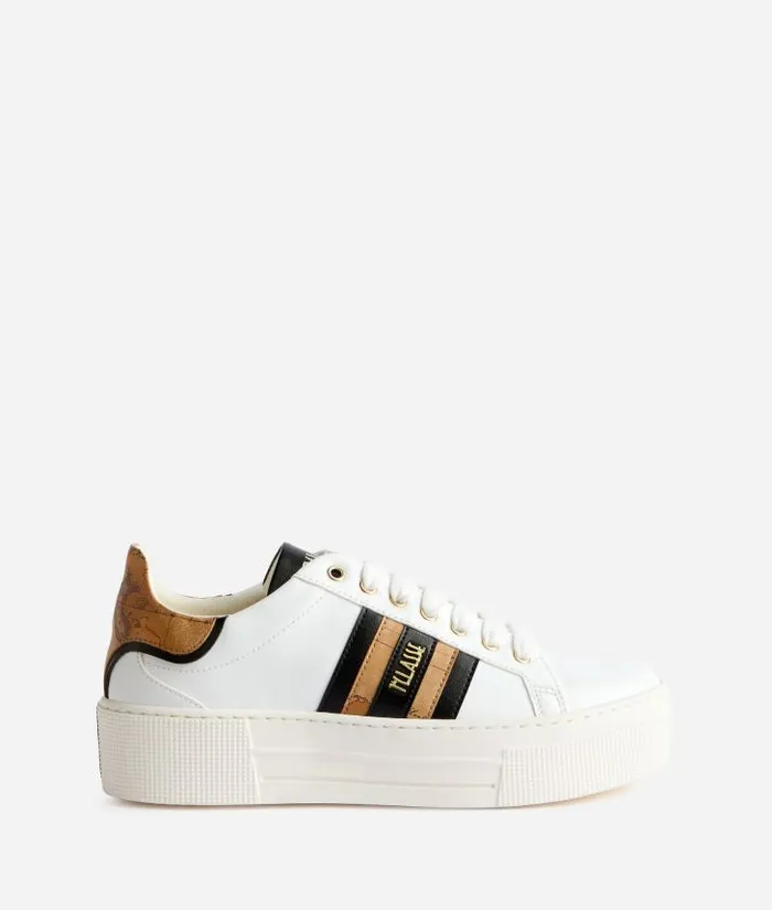 Woman Sneakers Alviero Martini Faux Napa Leather Sneakers With Lateral Bands White Woman Sneakers Alviero Martini Faux Napa Leather Sneakers With Lateral Bands White
