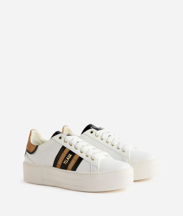 Woman Sneakers Alviero Martini Faux Napa Leather Sneakers With Lateral Bands White