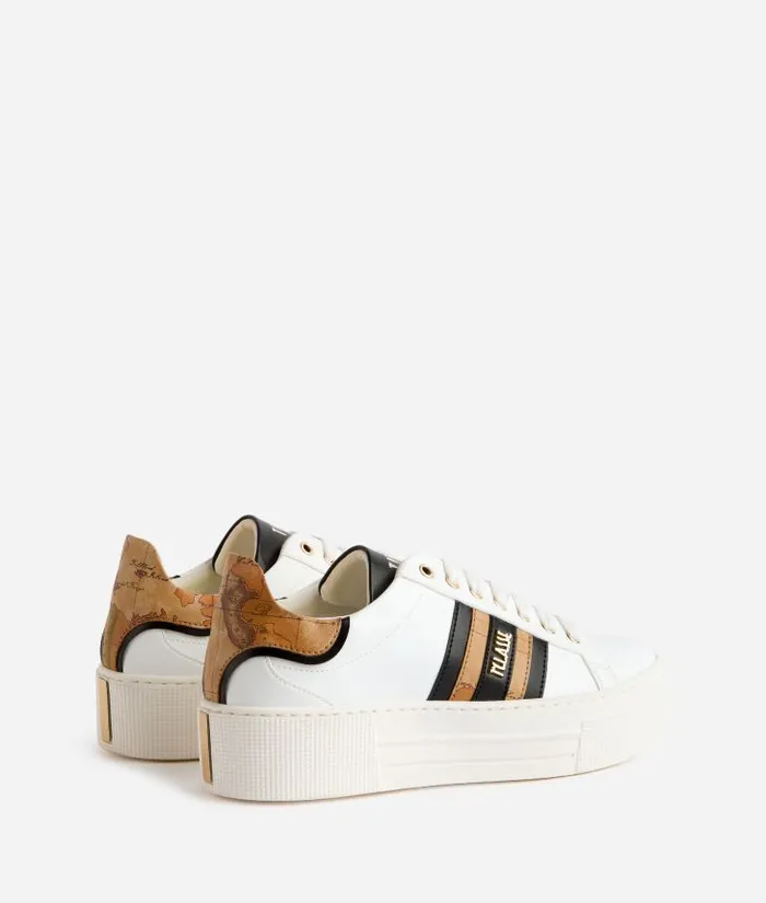 Woman Sneakers Alviero Martini Faux Napa Leather Sneakers With Lateral Bands White