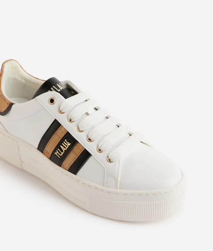 Woman Sneakers Alviero Martini Faux Napa Leather Sneakers With Lateral Bands White