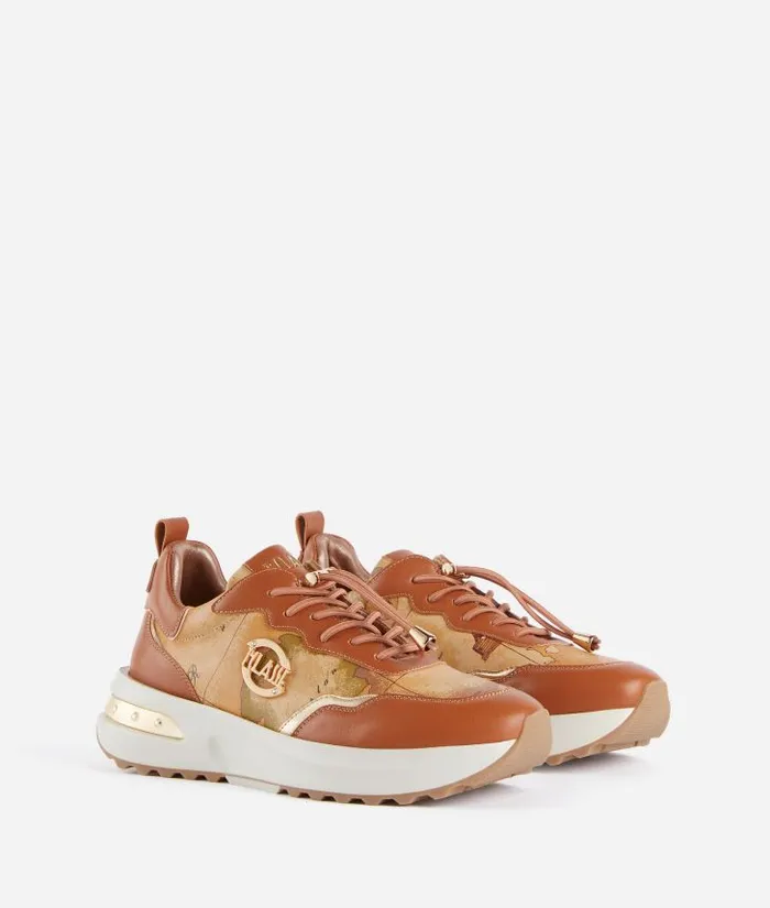 Woman Sneakers Alviero Martini Geo Road Marrakech Faux Napa Leather Sneakers Chestnut