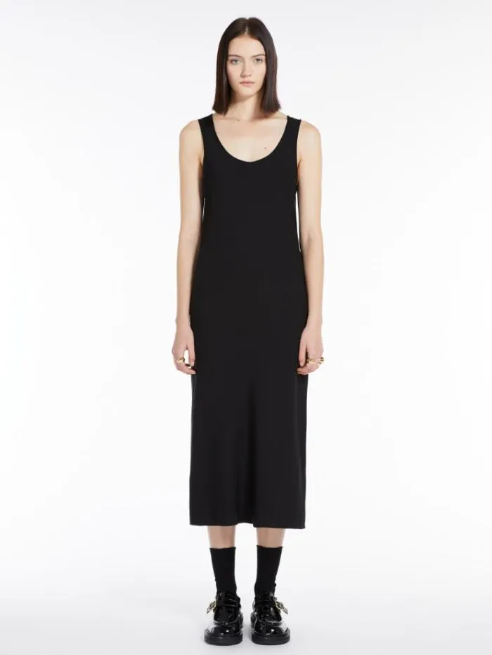Woman Stretch Silk Sleeveless Dress Black Maxmara Dresses