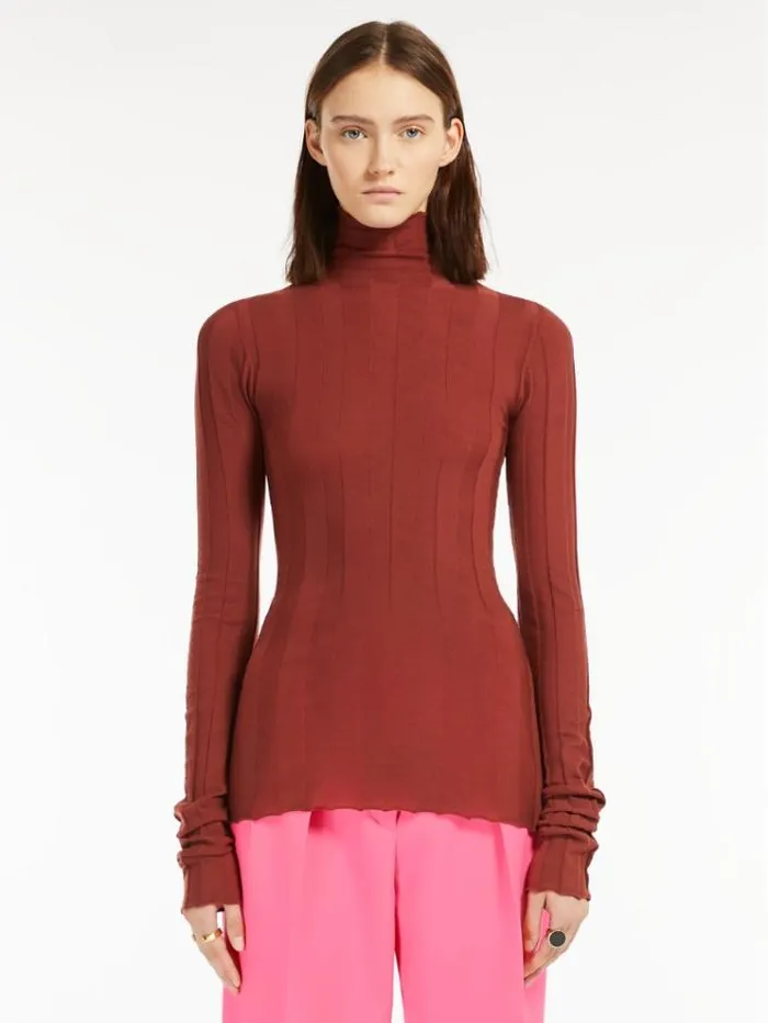 Woman Stretch Wool Mock Poloneck Sweater Brick Red Maxmara Knitwear And Sweatshirts Woman Stretch Wool Mock Poloneck Sweater Brick Red Maxmara Knitwear And Sweatshirts