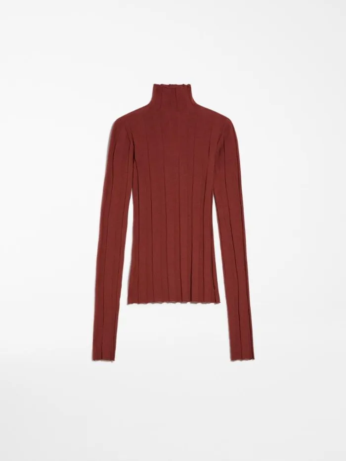 Woman Stretch Wool Mock Poloneck Sweater Brick Red Maxmara Knitwear And Sweatshirts Woman Stretch Wool Mock Poloneck Sweater Brick Red Maxmara Knitwear And Sweatshirts