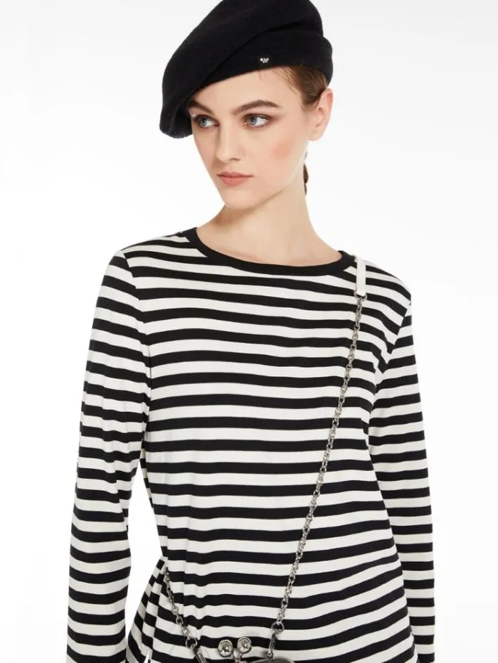 Woman Striped Jersey Tshirt Ivory Maxmara Tshirts Woman Striped Jersey Tshirt Ivory Maxmara Tshirts