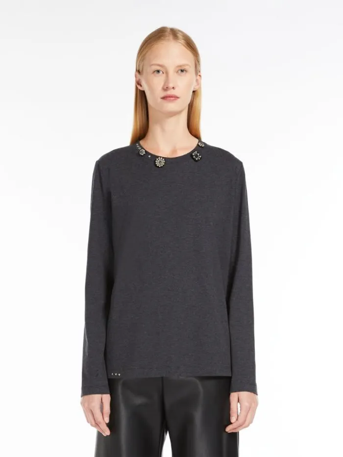 Woman Studded Jersey Tshirt Dark Grey Maxmara Tshirts