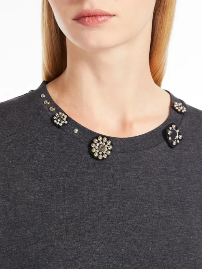 Woman Studded Jersey Tshirt Dark Grey Maxmara Tshirts Woman Studded Jersey Tshirt Dark Grey Maxmara Tshirts