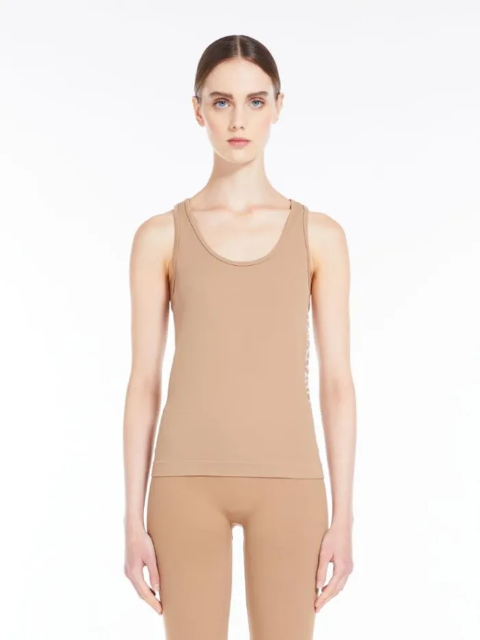 Woman Technical Fabric Logo Top Camel Maxmara Tshirts