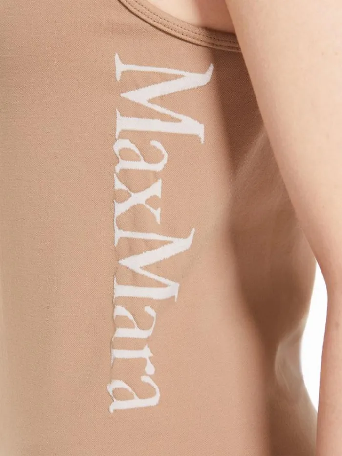 Woman Technical Fabric Logo Top Camel Maxmara Tshirts Woman Technical Fabric Logo Top Camel Maxmara Tshirts