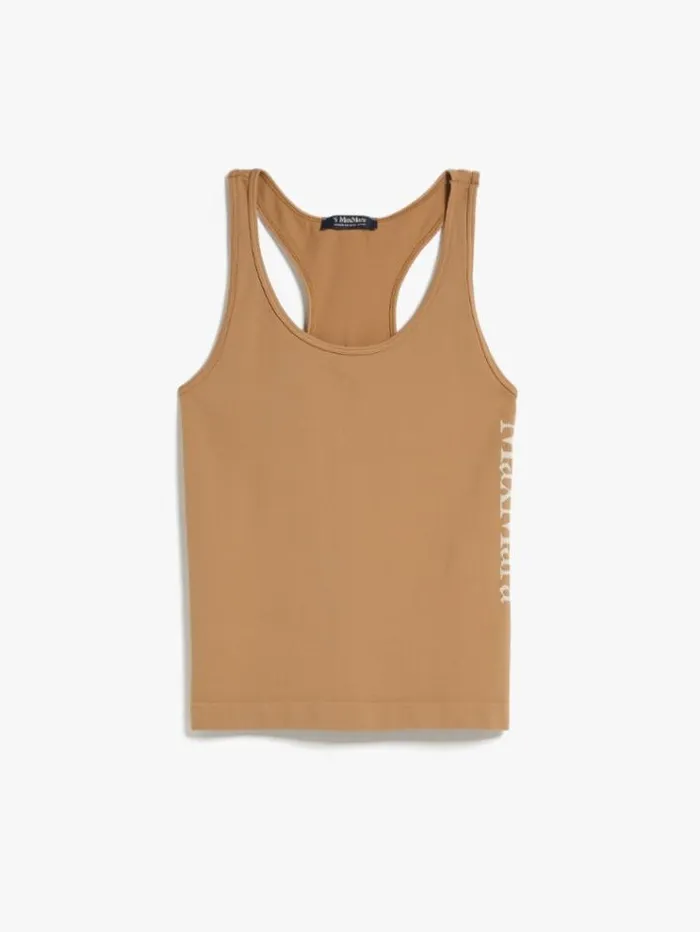 Woman Technical Fabric Logo Top Camel Maxmara Tshirts Woman Technical Fabric Logo Top Camel Maxmara Tshirts