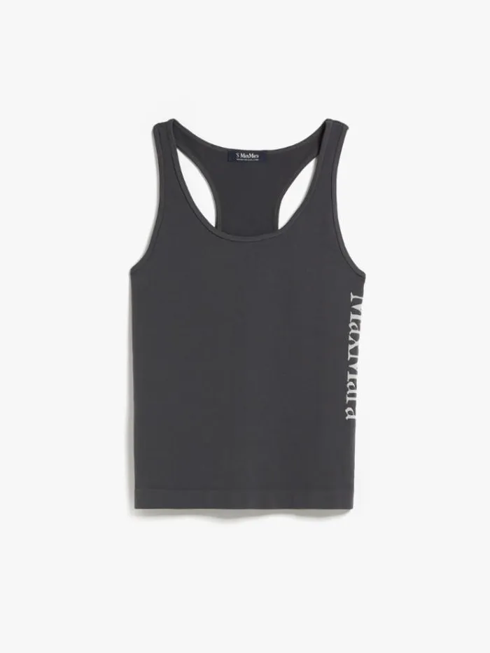 Woman Technical Fabric Logo Top Dark Grey Maxmara Tshirts Woman Technical Fabric Logo Top Dark Grey Maxmara Tshirts