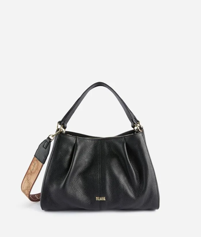 Woman Top Handle Bags Alviero Martini Universe Leather Bowler Bag With Crossbody Strap Black Woman Top Handle Bags Alviero Martini Universe Leather Bowler Bag With Crossbody Strap Black