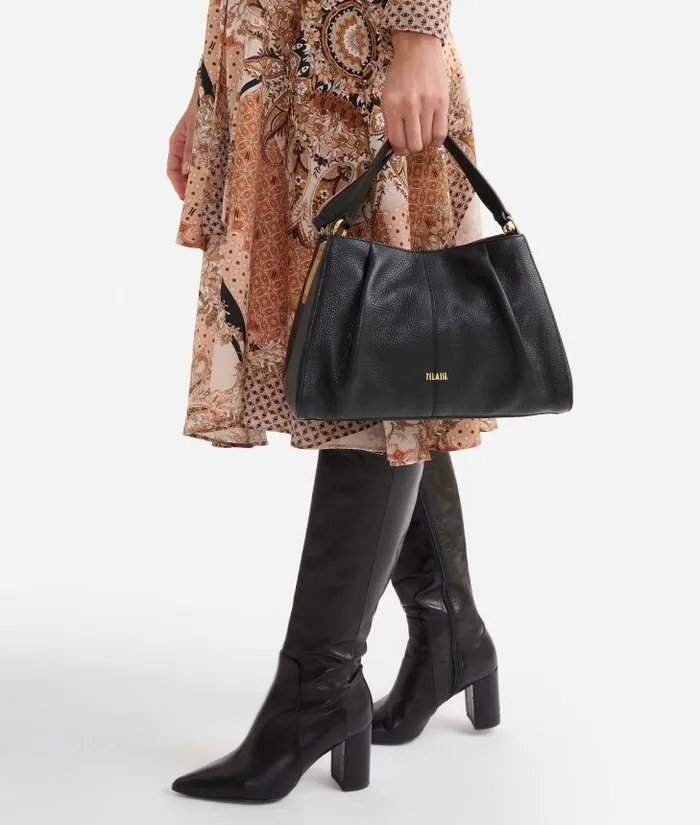 Woman Top Handle Bags Alviero Martini Universe Leather Bowler Bag With Crossbody Strap Black