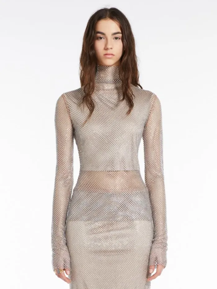 Woman Turtle Neck In Mesh With Rhinestones Nudo Maxmara Tshirts