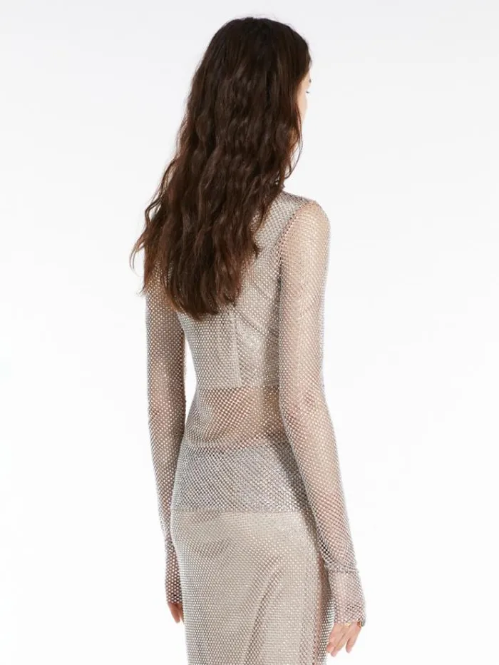 Woman Turtle Neck In Mesh With Rhinestones Nudo Maxmara Tshirts Woman Turtle Neck In Mesh With Rhinestones Nudo Maxmara Tshirts