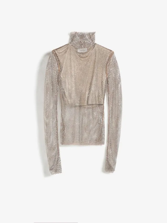 Woman Turtle Neck In Mesh With Rhinestones Nudo Maxmara Tshirts Woman Turtle Neck In Mesh With Rhinestones Nudo Maxmara Tshirts
