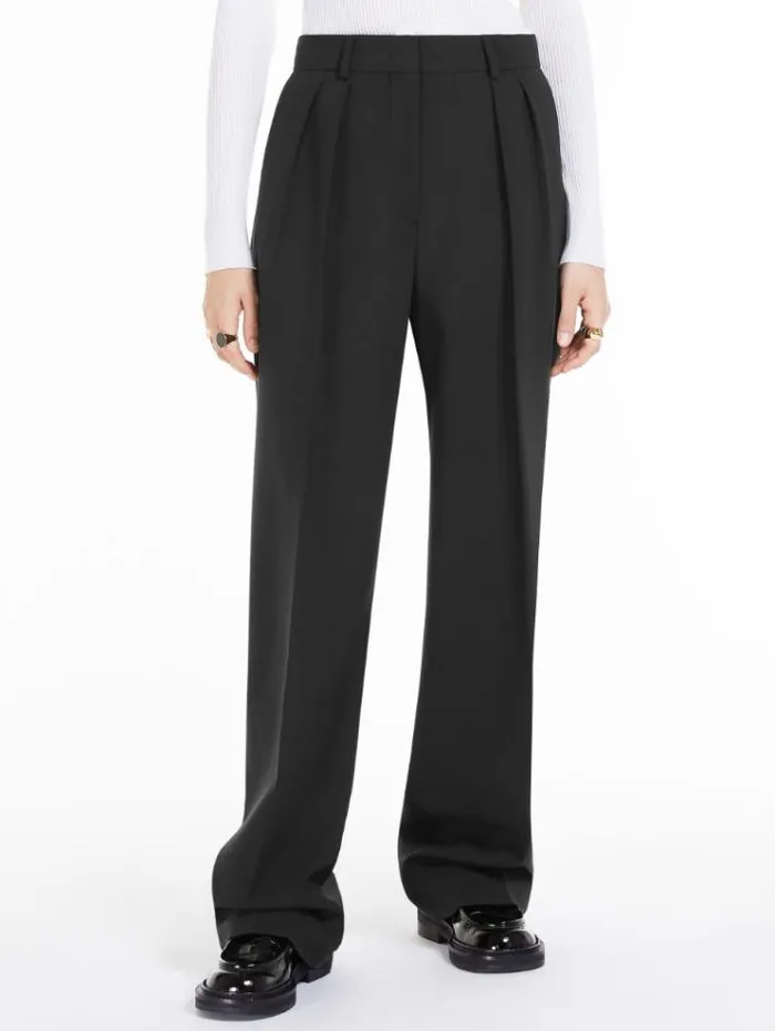 Woman Widefit Stretch Wool Trousers Black Maxmara Trousers