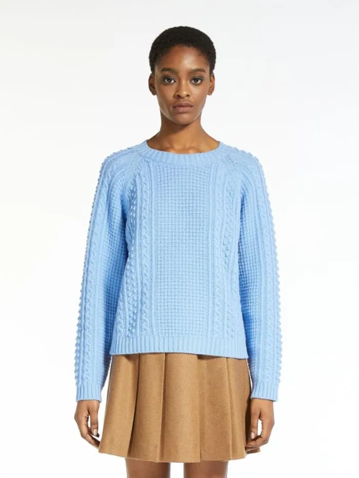 Woman Wool Yarn Sweater Light Blue Maxmara Knitwear And Sweatshirts