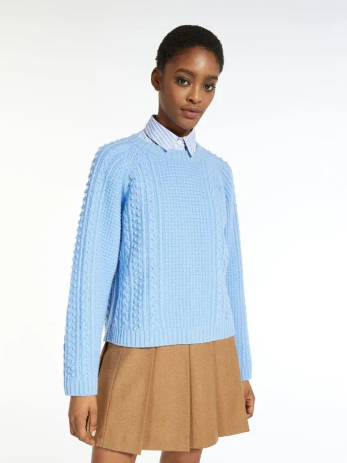 Woman Wool Yarn Sweater Light Blue Maxmara Knitwear And Sweatshirts Woman Wool Yarn Sweater Light Blue Maxmara Knitwear And Sweatshirts