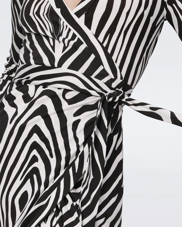 Women Abigail Silk Jersey Long Sleeve Midi Wrap Dress Huge Zebra Ivory DVF Dresses