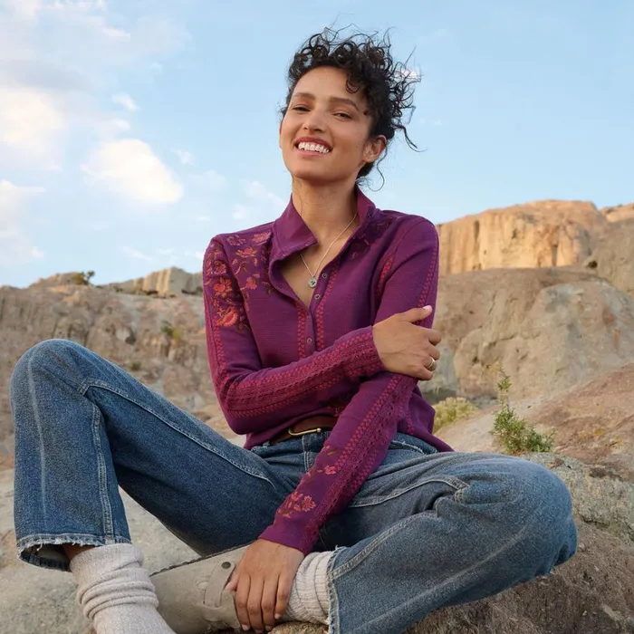 Women Alpenwild Henley Magenta Sundance Catalog Tops